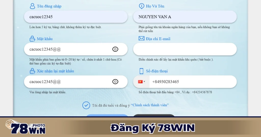 Điều kiện & yêu cầu để đăng ký 78WIN hợp lệ